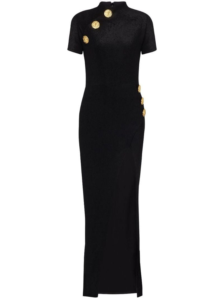 Black Button-embellished Maxi Dress