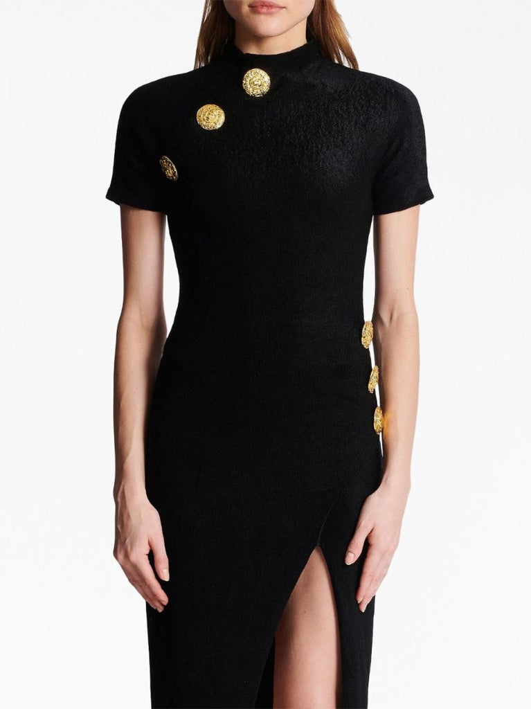 Black Button-embellished Maxi Dress