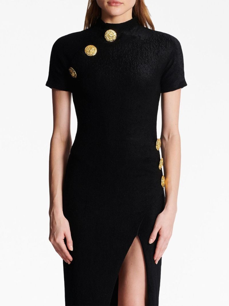 Black Button-embellished Maxi Dress