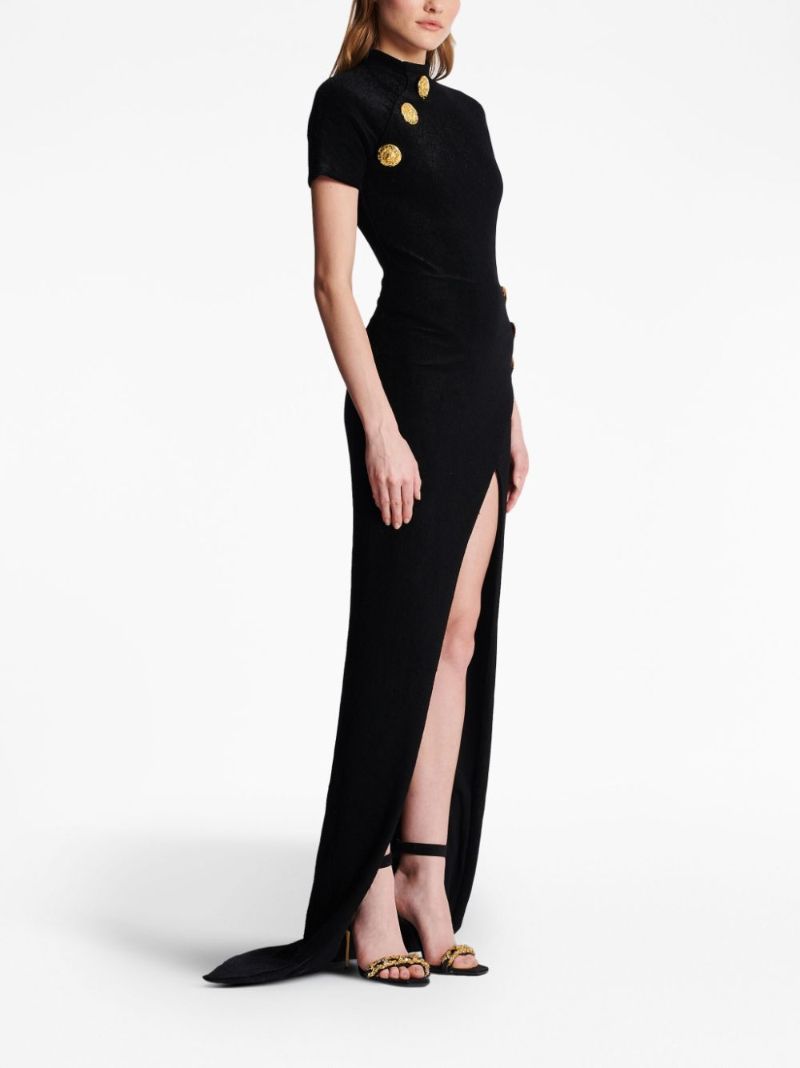Black Button-embellished Maxi Dress