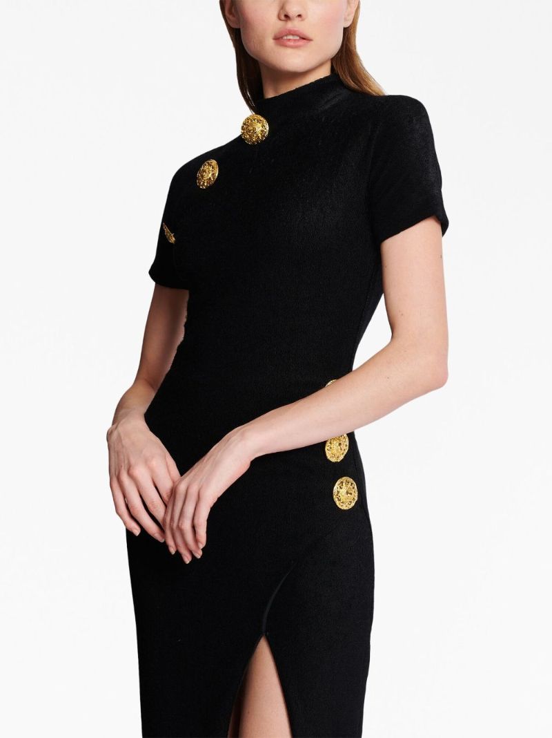 Black Button-embellished Maxi Dress