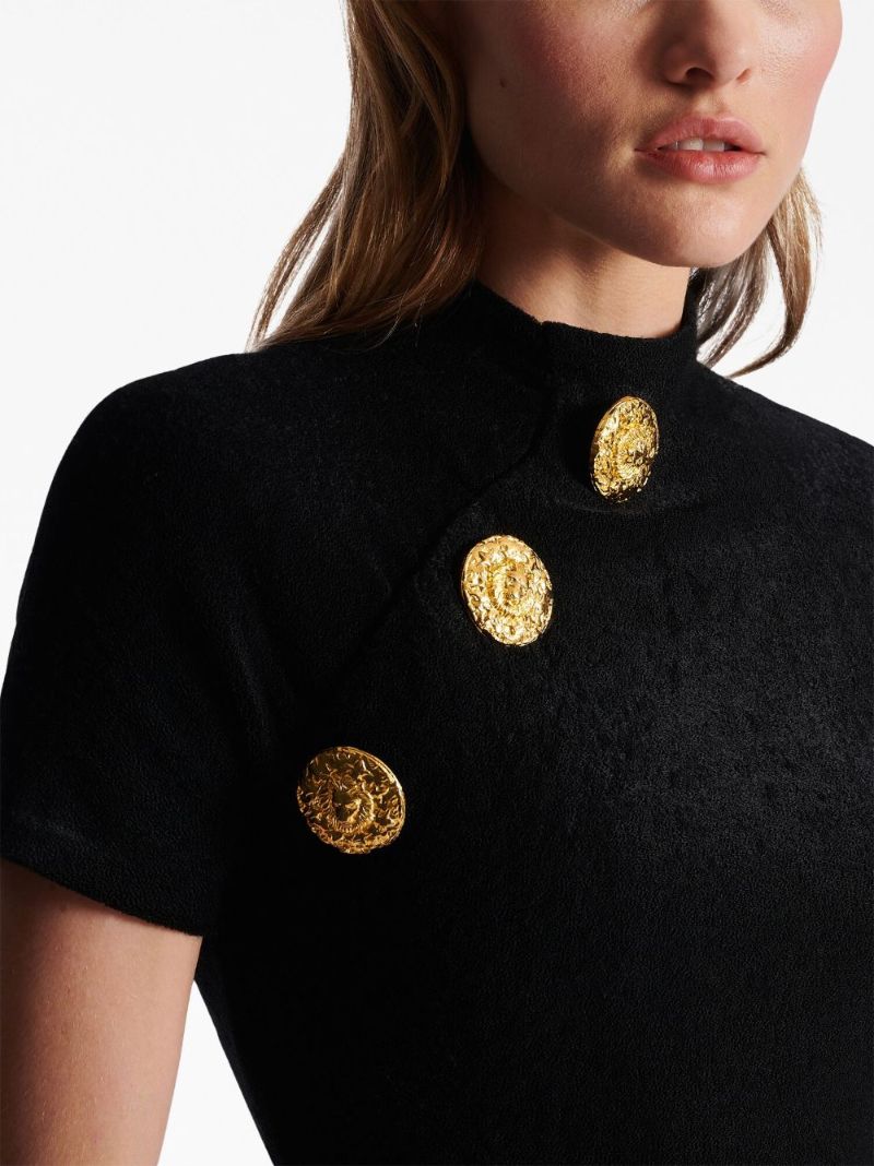 Black Button-embellished Maxi Dress