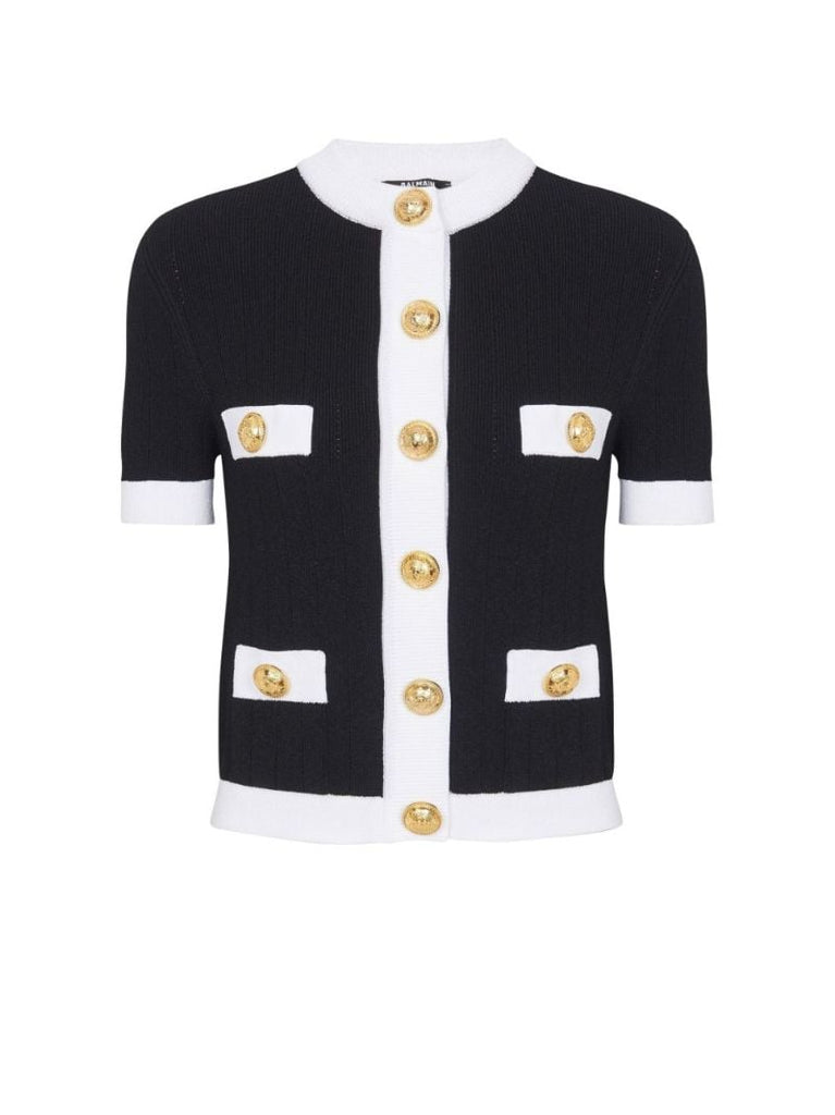Black Contrast Trim Short Sleeve Cardigan