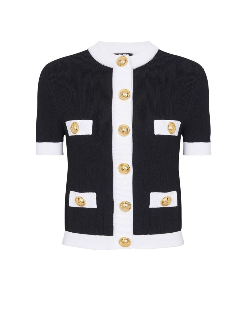Black Contrast Trim Short Sleeve Cardigan