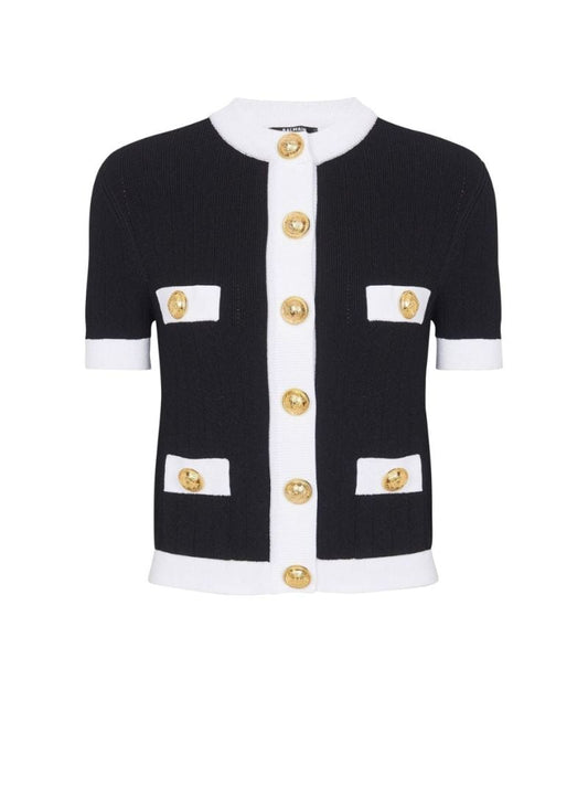 Black Contrast Trim Short Sleeve Cardigan
