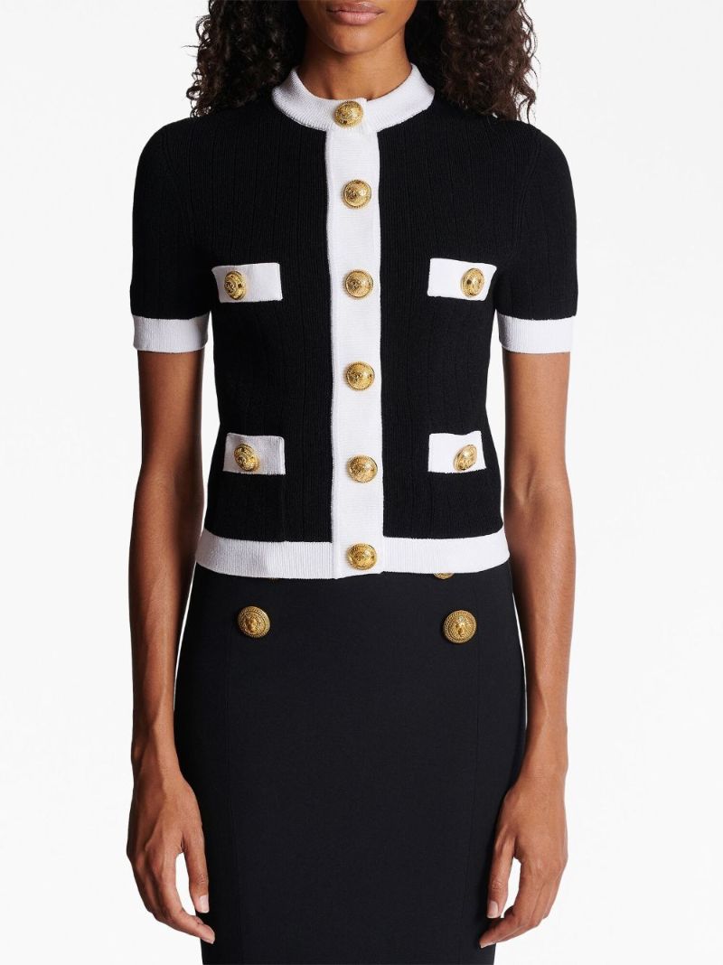 Black Contrast Trim Short Sleeve Cardigan