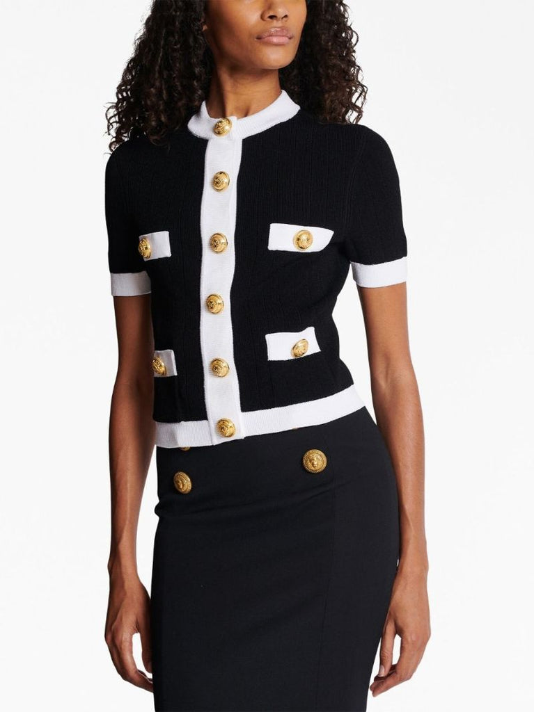 Black Contrast Trim Short Sleeve Cardigan