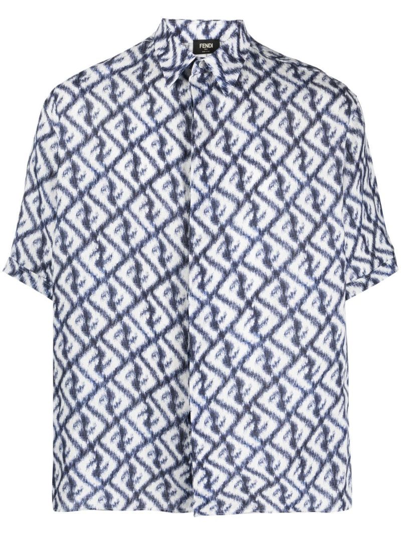 Blue Ff Print Linen Shirt