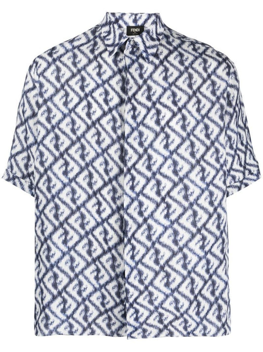 Blue Ff Print Linen Shirt