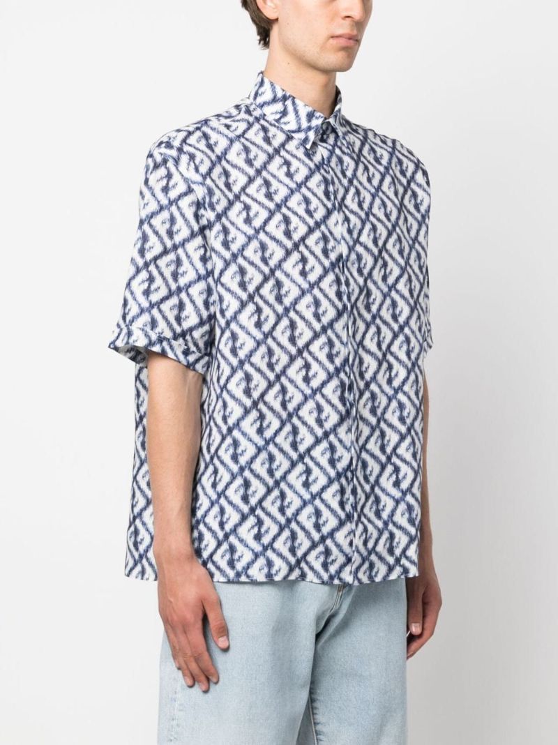 Blue Ff Print Linen Shirt