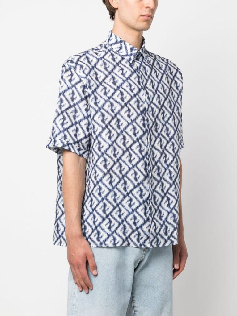 Blue Ff Print Linen Shirt