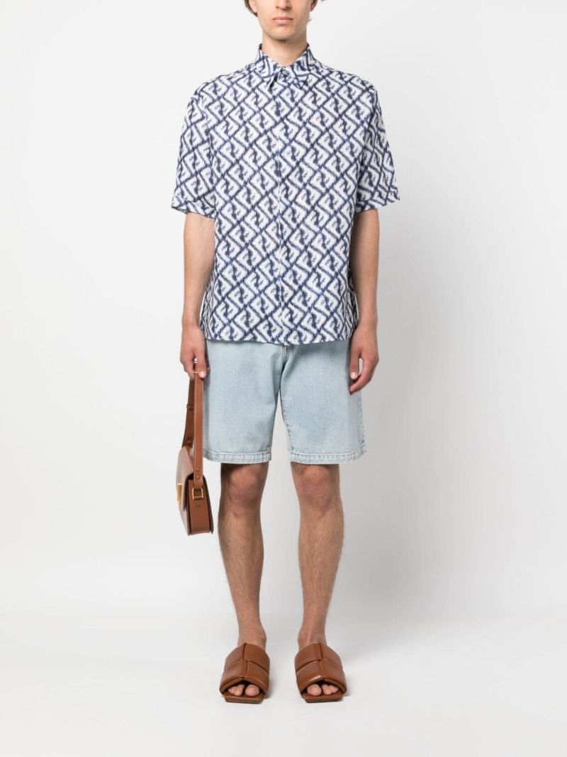 Blue Ff Print Linen Shirt