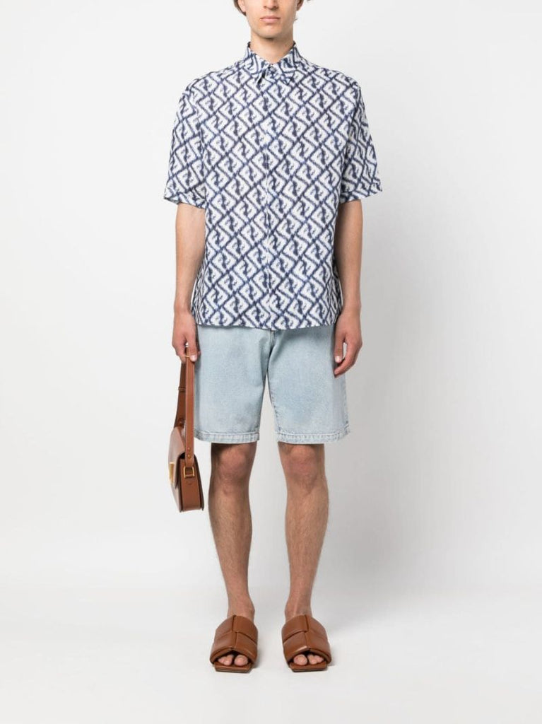 Blue Ff Print Linen Shirt