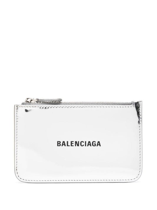 Silver-tone Logo-print Leather Cardholder