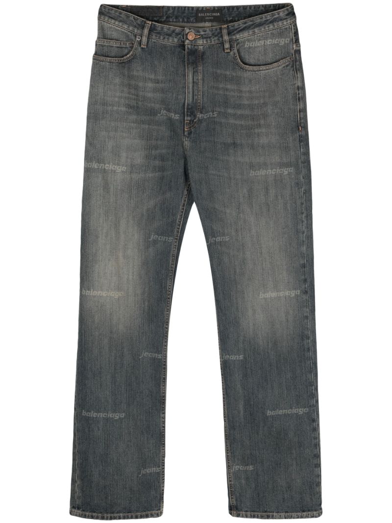 Blue Logo-print Stonewashed Jeans
