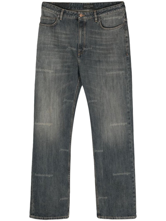 Blue Logo-print Stonewashed Jeans