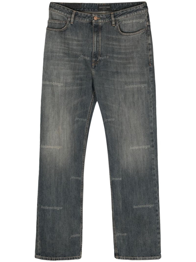 Blue Logo-print Stonewashed Jeans