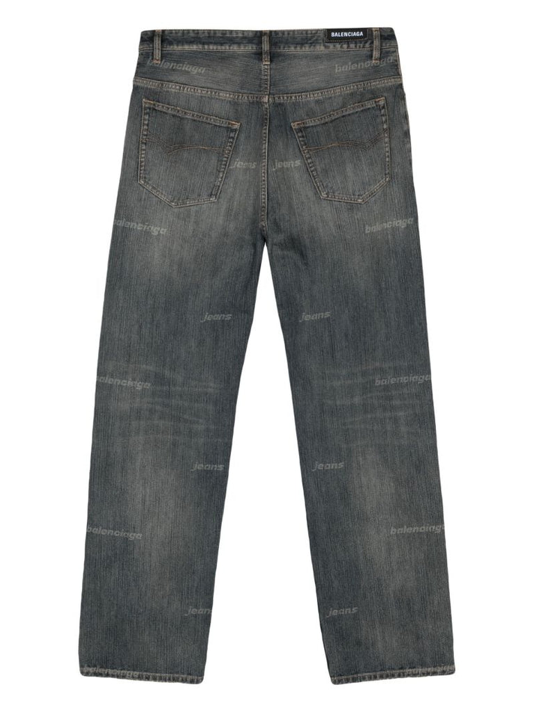 Blue Logo-print Stonewashed Jeans