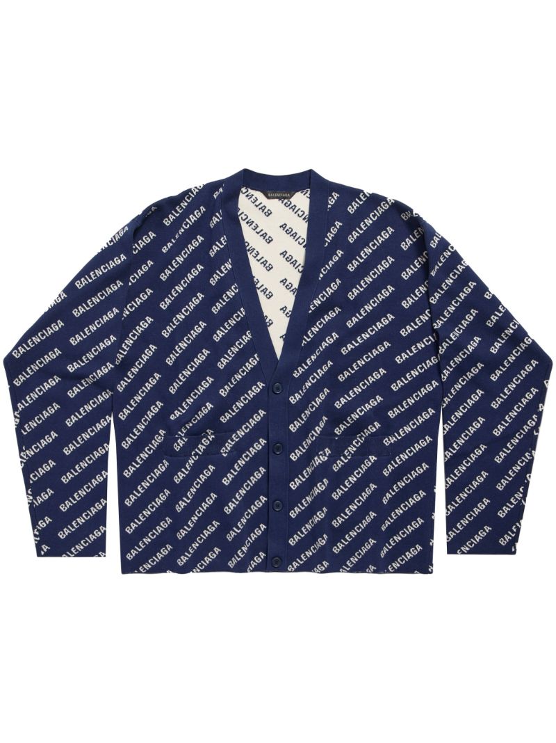 Blue Allover Logo-intarsia Cardigan