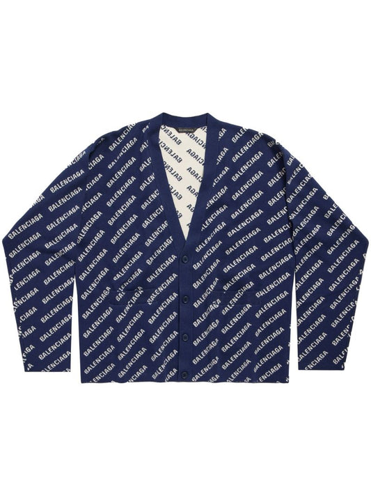 Blue Allover Logo-intarsia Cardigan