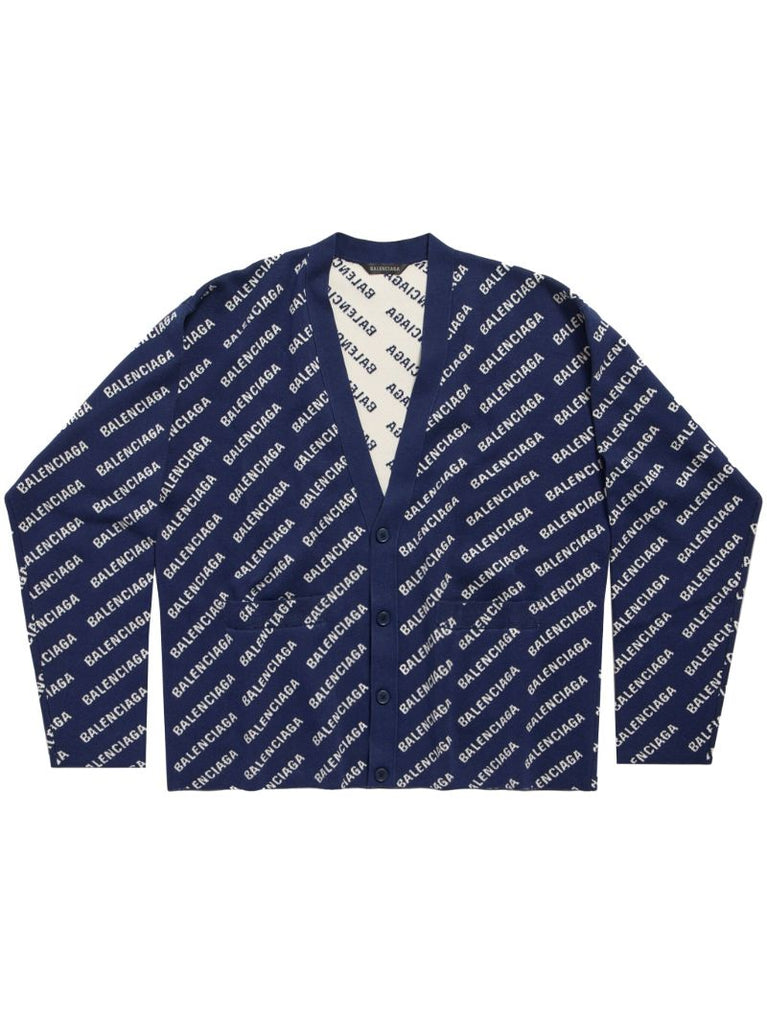 Blue Allover Logo-intarsia Cardigan