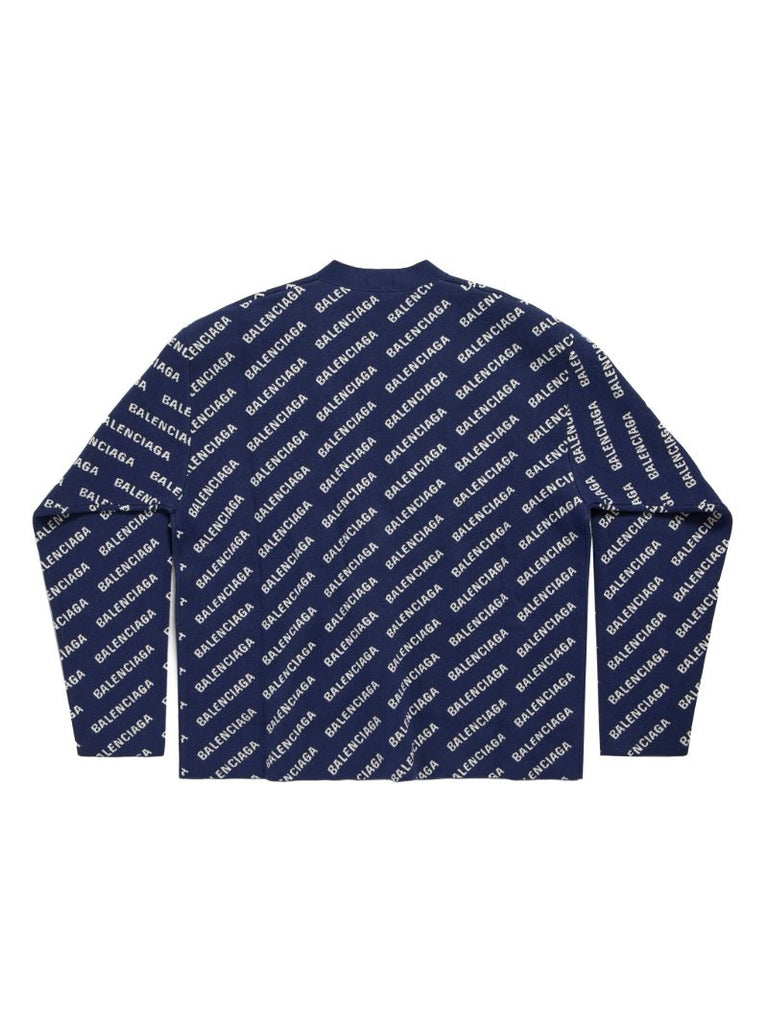 Blue Allover Logo-intarsia Cardigan
