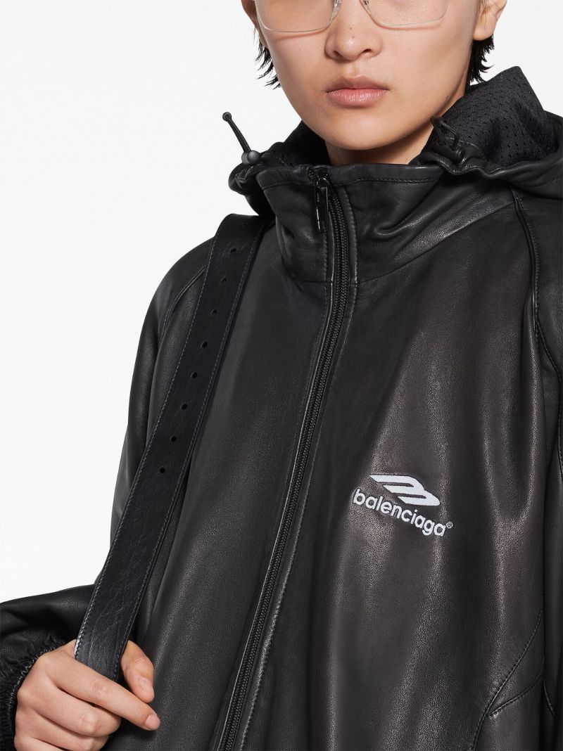 Black Logo-print Leather Jacket