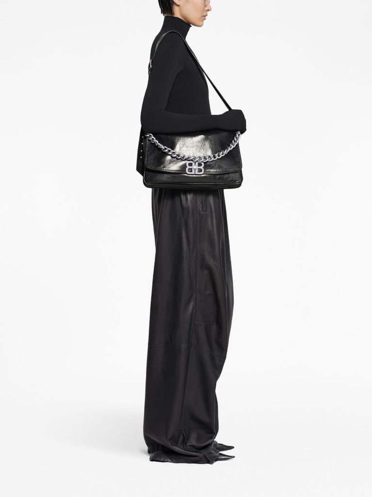 Black 3b Sports Icon Leather Track Pants