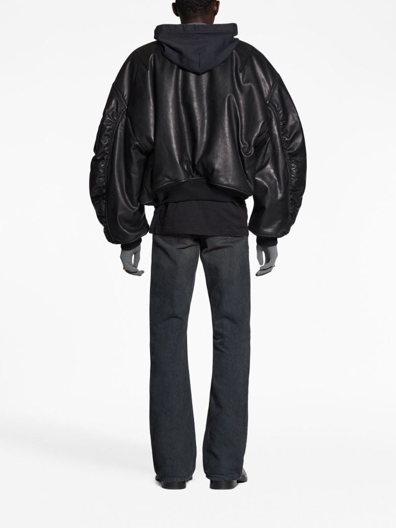 Black Hooded Leather Bomber Jacket