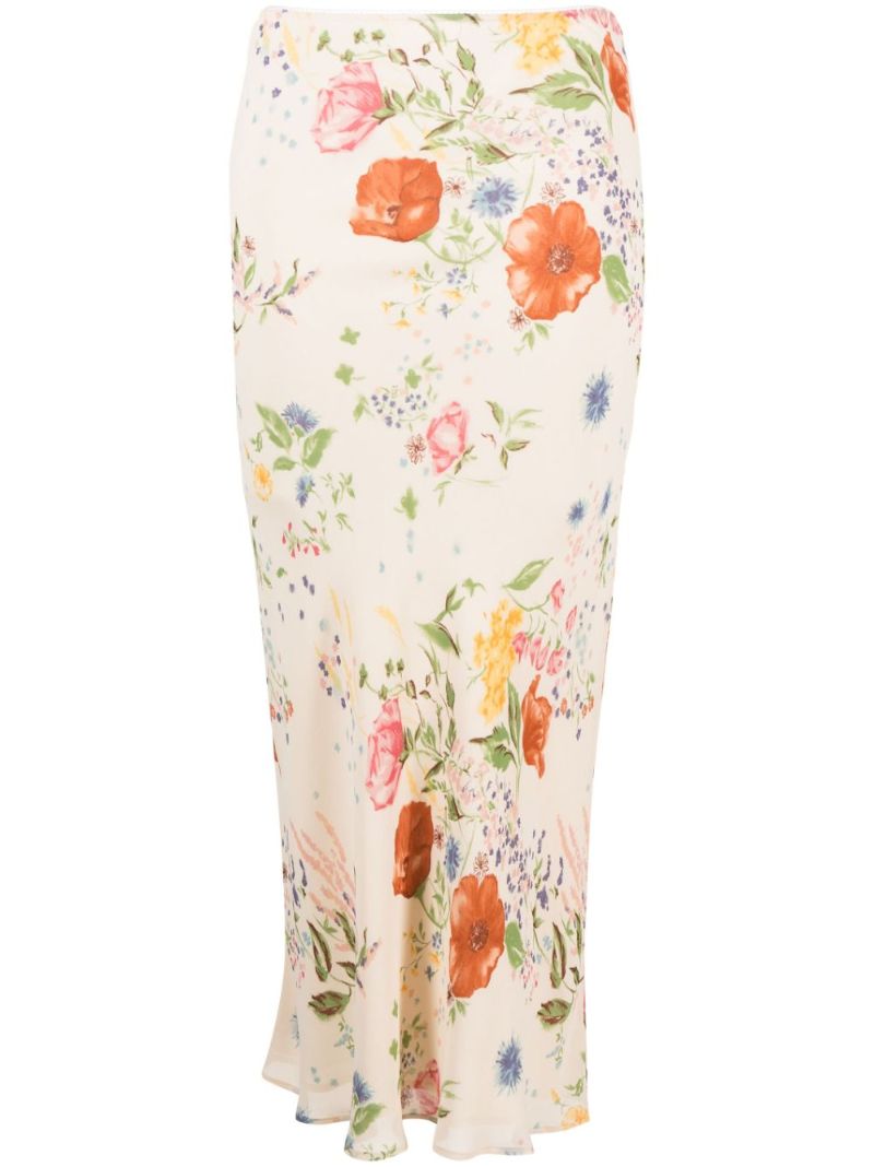 Neutral Layla Floral Print Midi Skirt