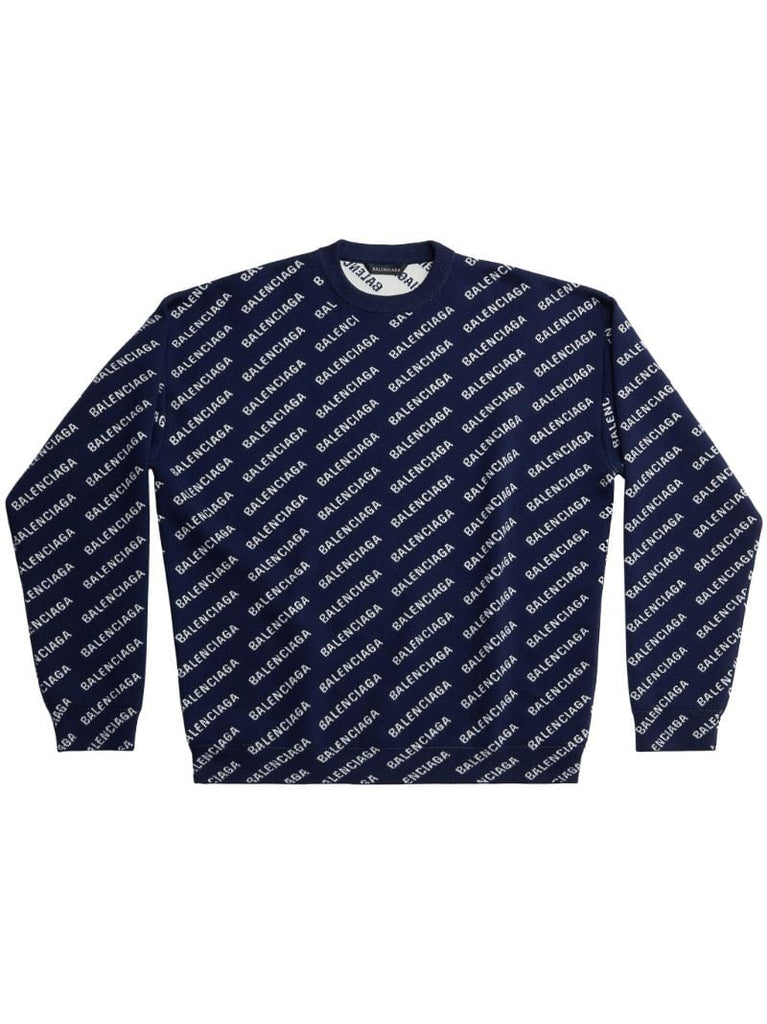 Blue Allover Logo-intarsia Sweater