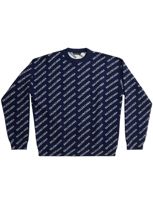 Blue Allover Logo-intarsia Sweater