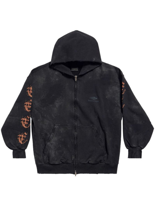 Black Heavy Metal Zip-up Cotton Hoodie
