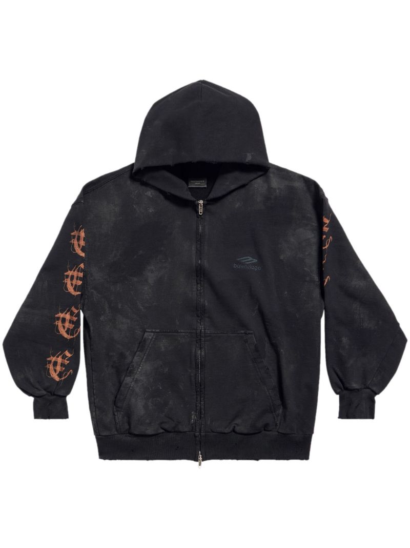 Black Heavy Metal Zip-up Cotton Hoodie