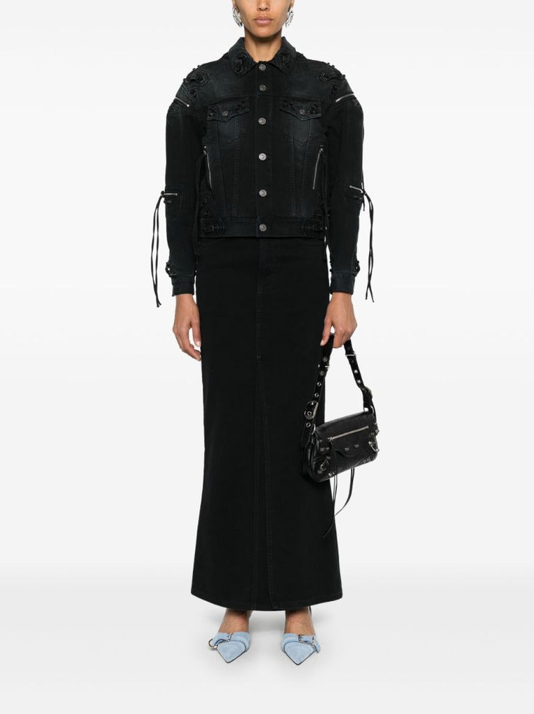 Black Logo-patch Denim Skirt