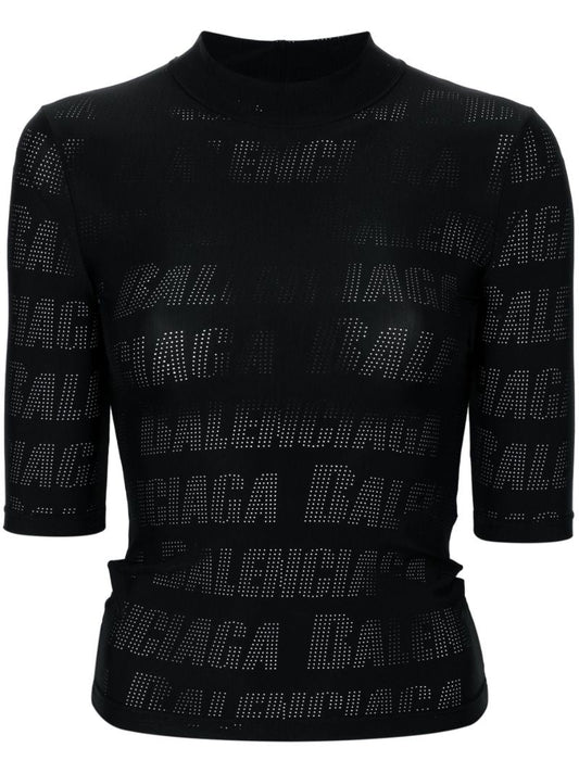 Black Perforated-logo T-shirt
