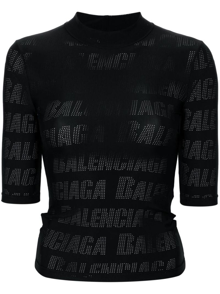 Black Perforated-logo T-shirt