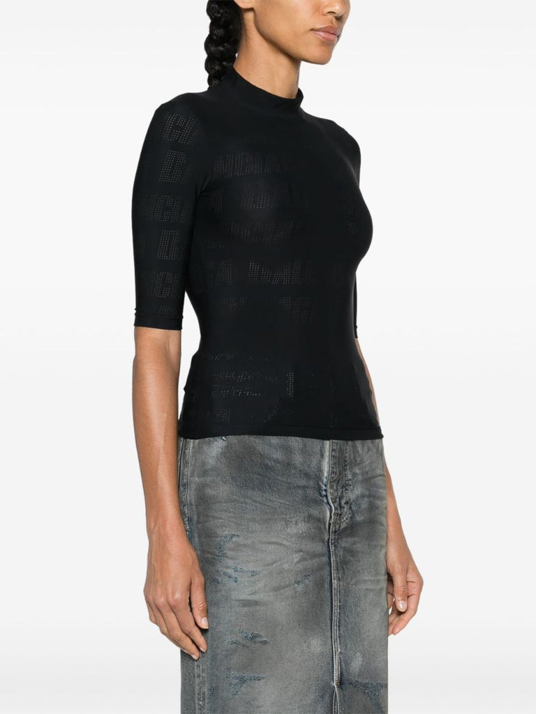 Black Perforated-logo T-shirt