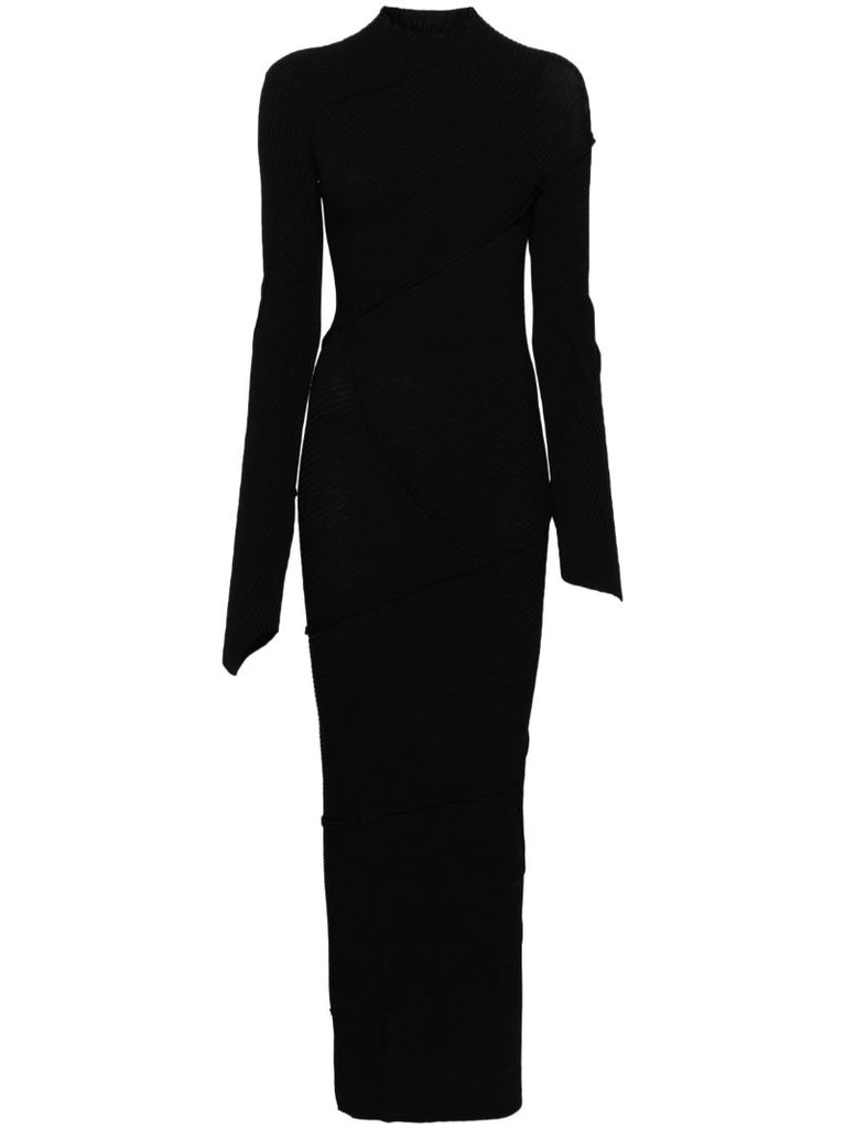 Black Spiral Ribbed Maxi Dress