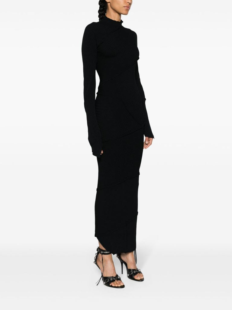 Black Spiral Ribbed Maxi Dress
