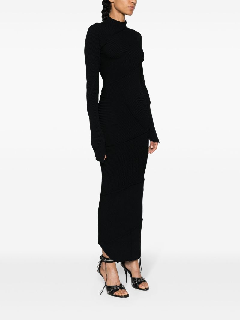 Black Spiral Ribbed Maxi Dress