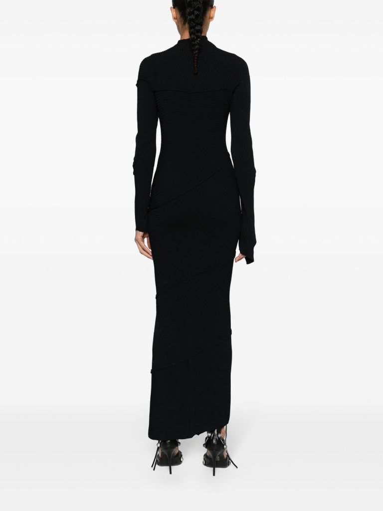 Black Spiral Ribbed Maxi Dress