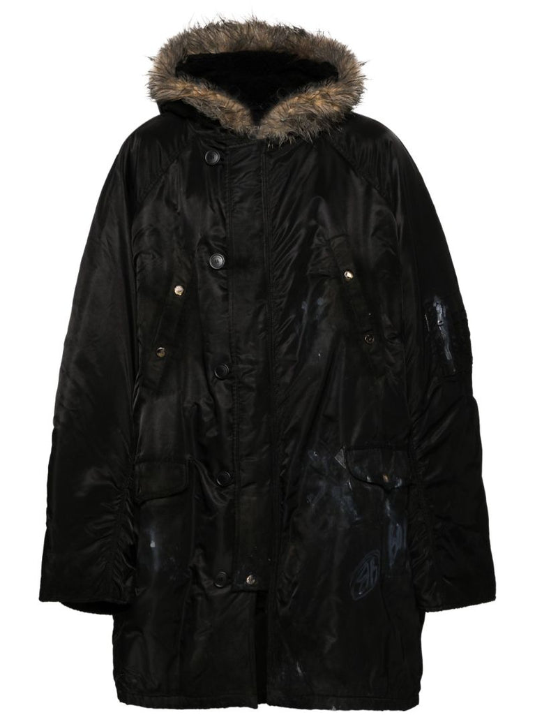Black Splatter-paint Parka Coat