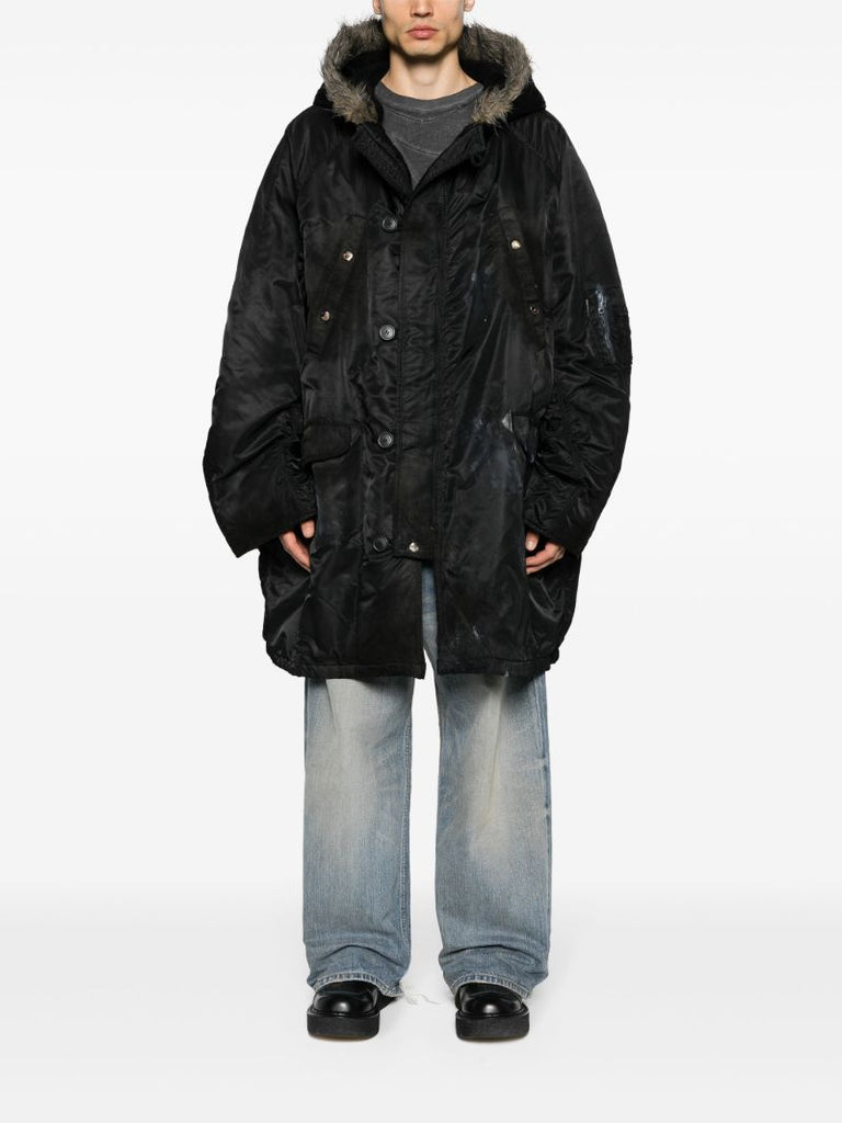 Black Splatter-paint Parka Coat