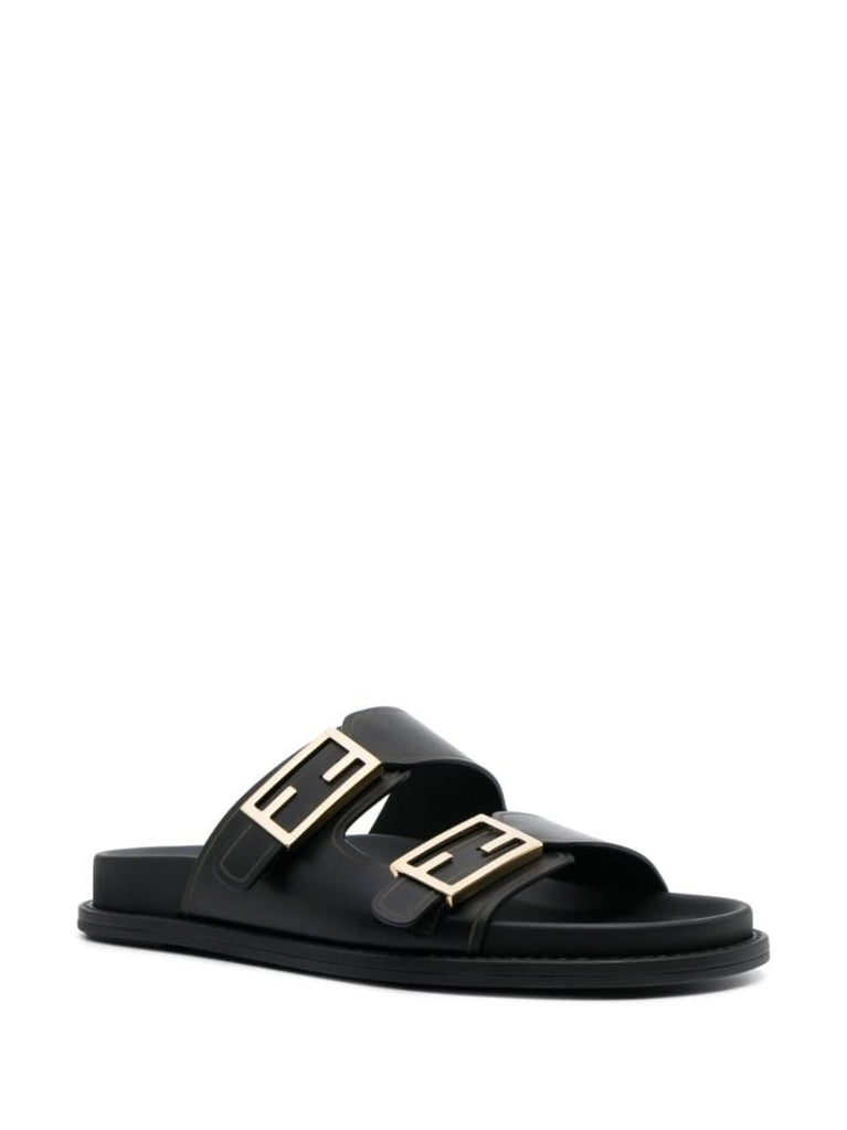 Black Fendi Feel Leather Sandals