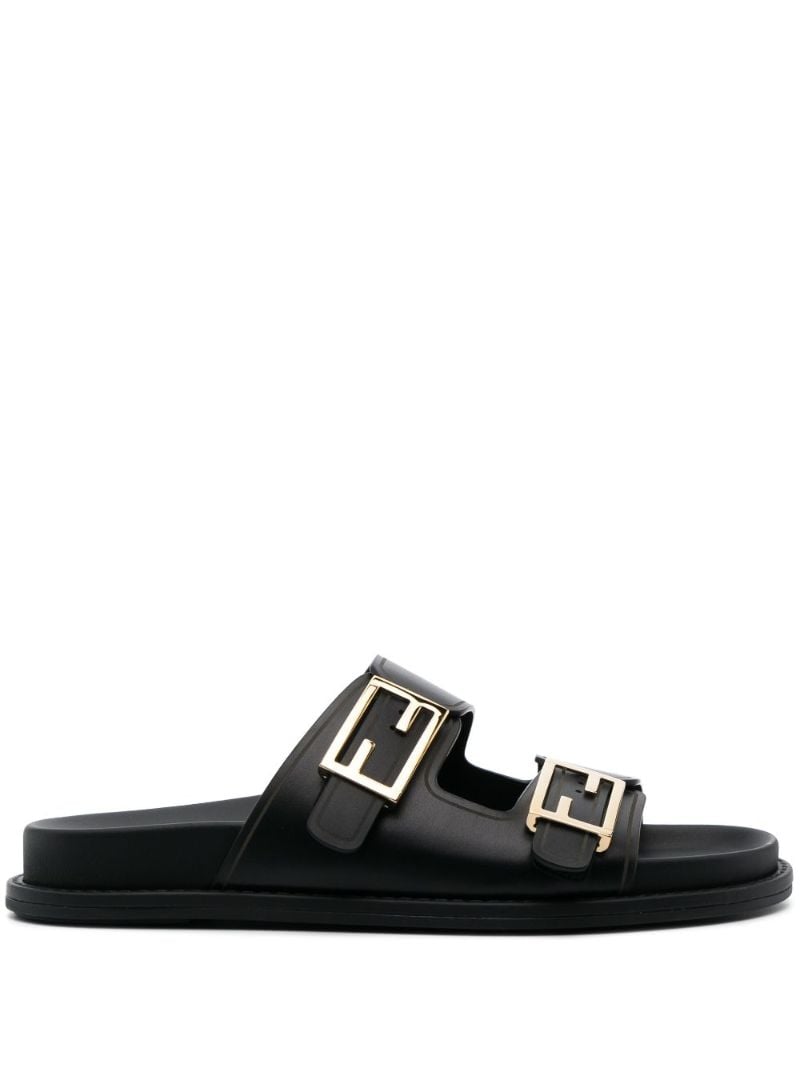 Black Fendi Feel Leather Sandals
