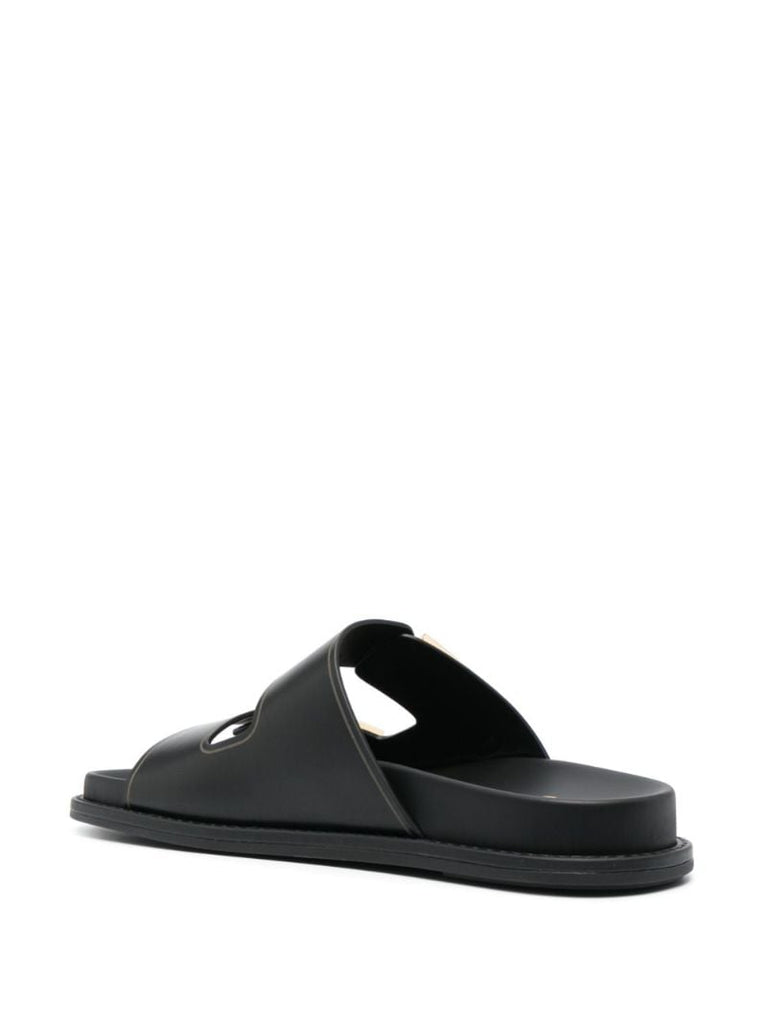 Black Fendi Feel Leather Sandals