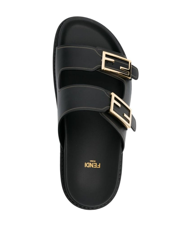 Black Fendi Feel Leather Sandals