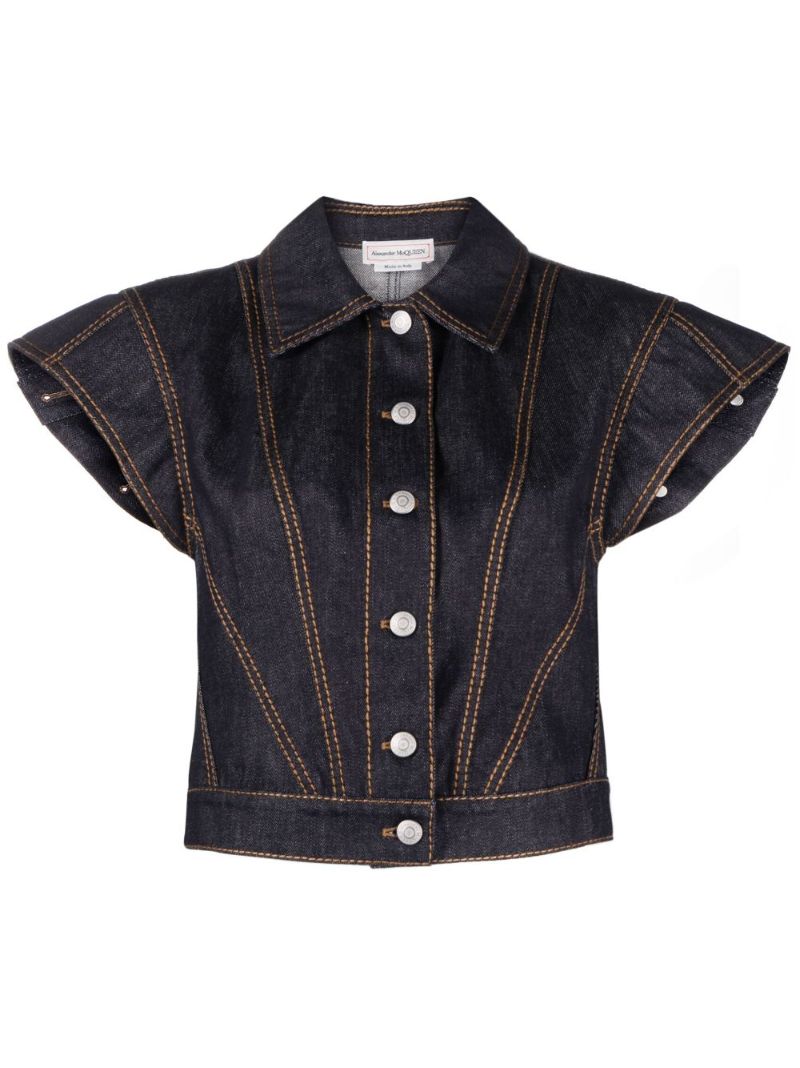 Blue Exploded Cap Sleeve Denim Jacket