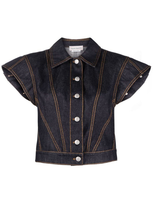 Blue Exploded Cap Sleeve Denim Jacket